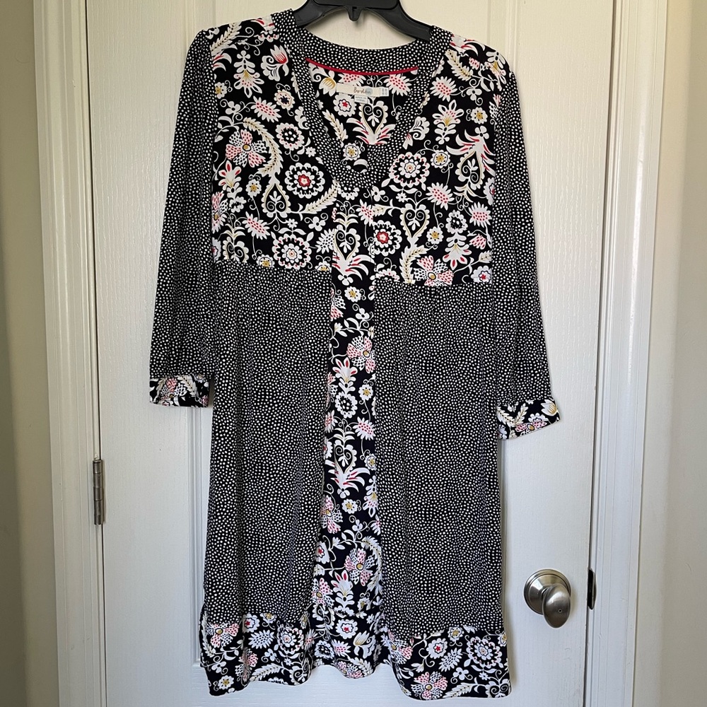 Boden Women Mollie Patchwork Floral Dress UK 8 US 4 Black White Polka dot WW096